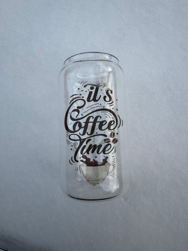 IT'S COFFEE TIME GLASS CUP